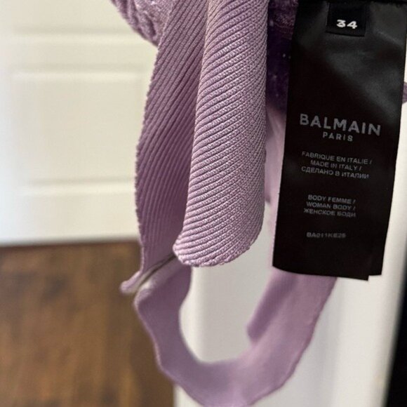 Balmain Purple Knit Pattern Bodysuit Size 34 Crochet Designer - Picture 5 of 7